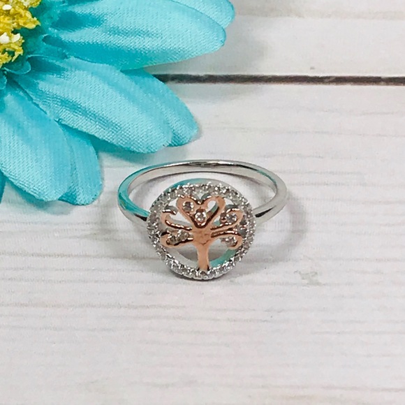 Sterling Silver Tree of Life Ring Rose Gold Plate - Picture 1 of 8